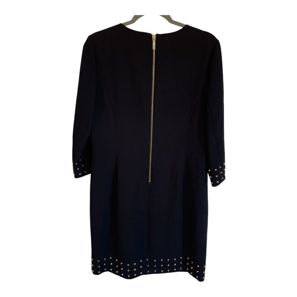 Michael Kors Black 3/4 Sleeve Structured Dress Gold Stud Sz 10 City Party Modern - Picture 8 of 10
